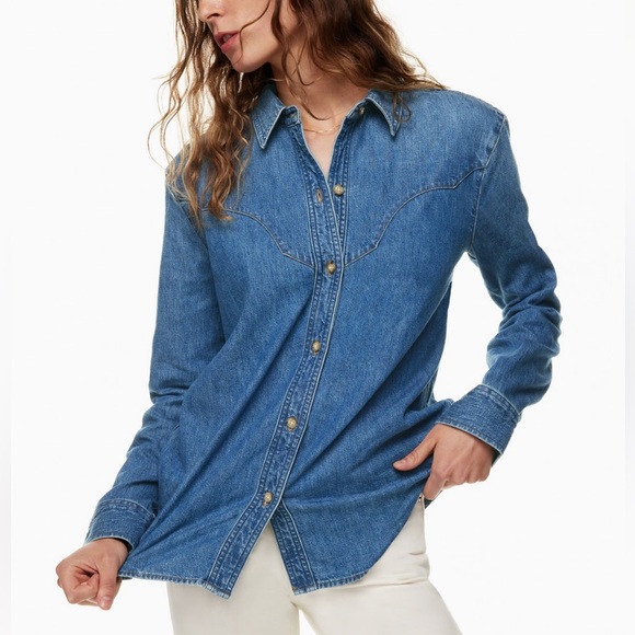 Denim Forum Tops - Aritzia Denim Forum Western Long Sleeve Button-Up Shirt- Blue Jean